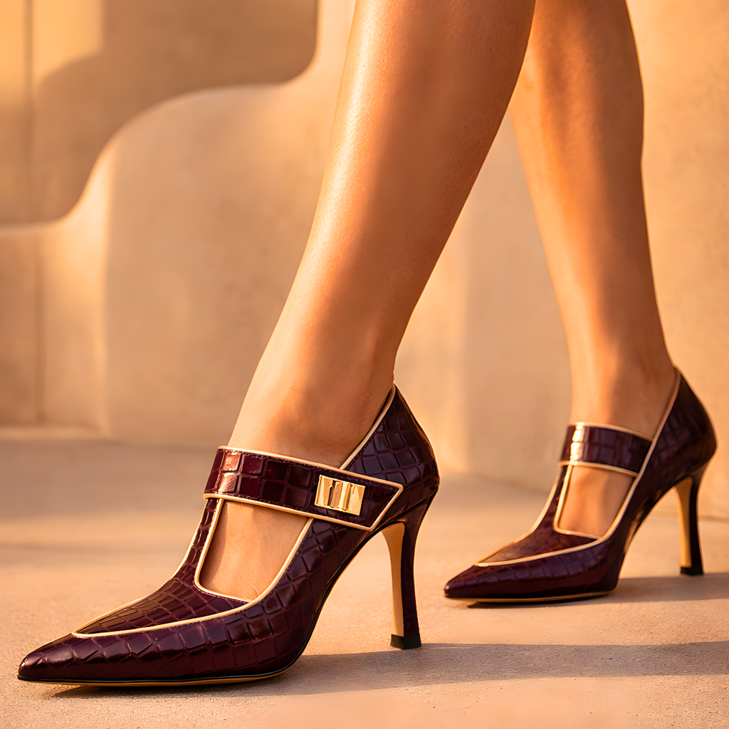 "Burgundy Croc" Stiletto Pumps