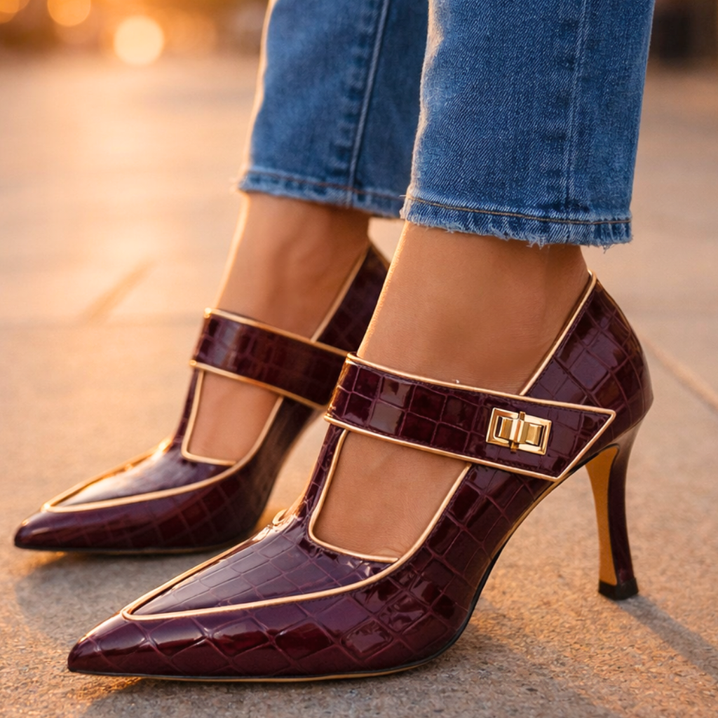 "Burgundy Croc" Stiletto Pumps