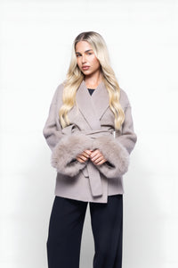 "Odette" Faux-Fur Trim Belted Wrap Coat