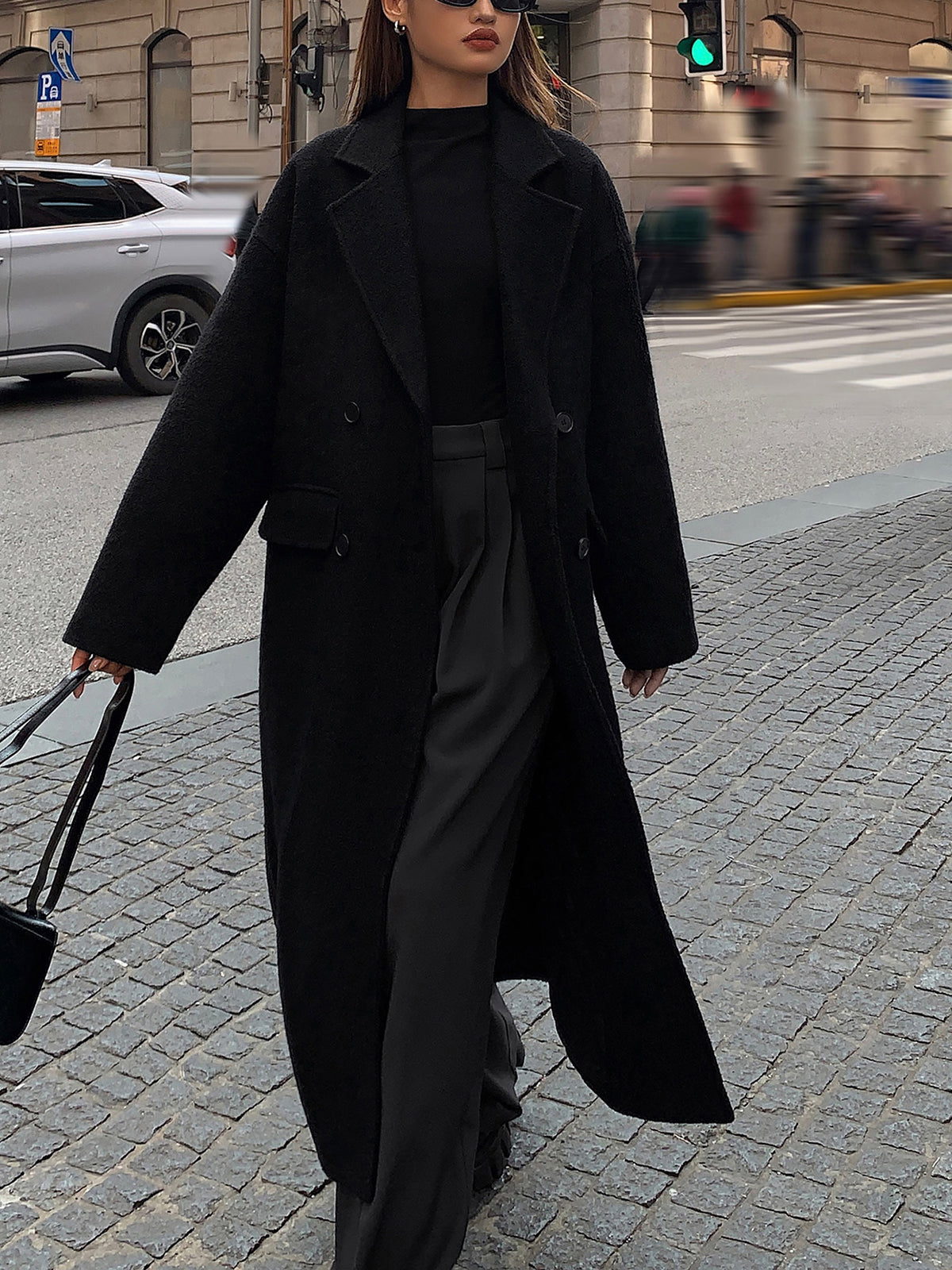 Abrigo largo de tweed en mezcla de lana 