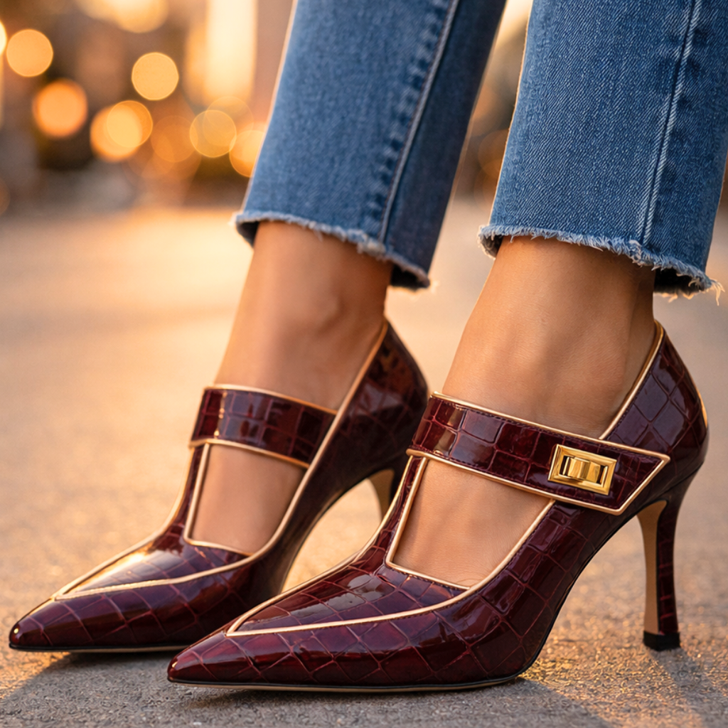 "Burgundy Croc" Stiletto Pumps