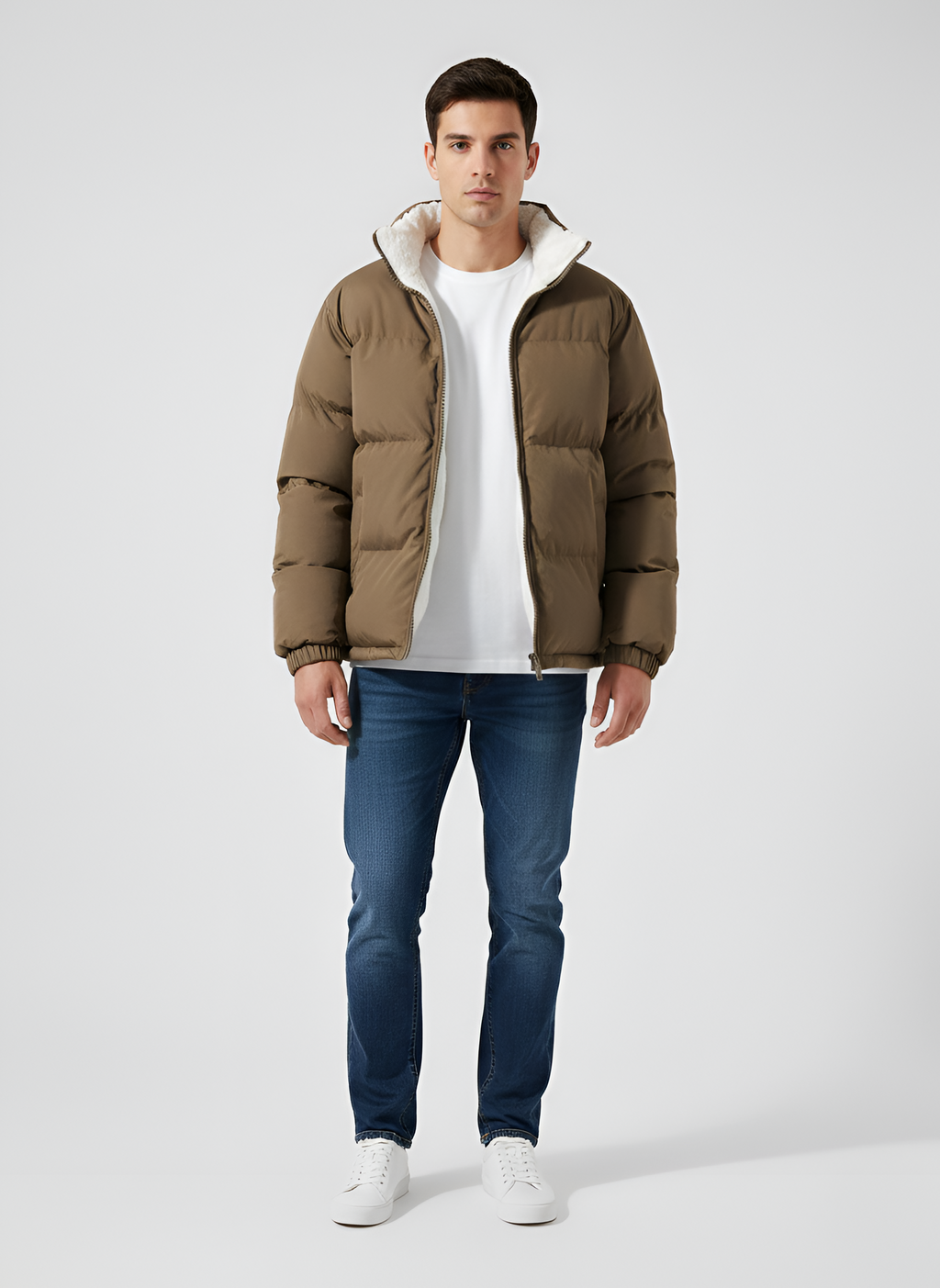 Abrigo acolchado para hombre con forro térmico y cierre de cremallera