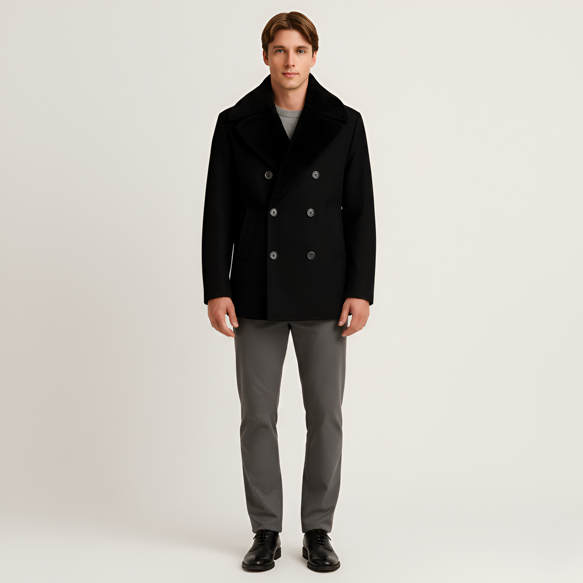 Valerios Fashion abrigo de hombre cruzado de lana con ajuste clásico