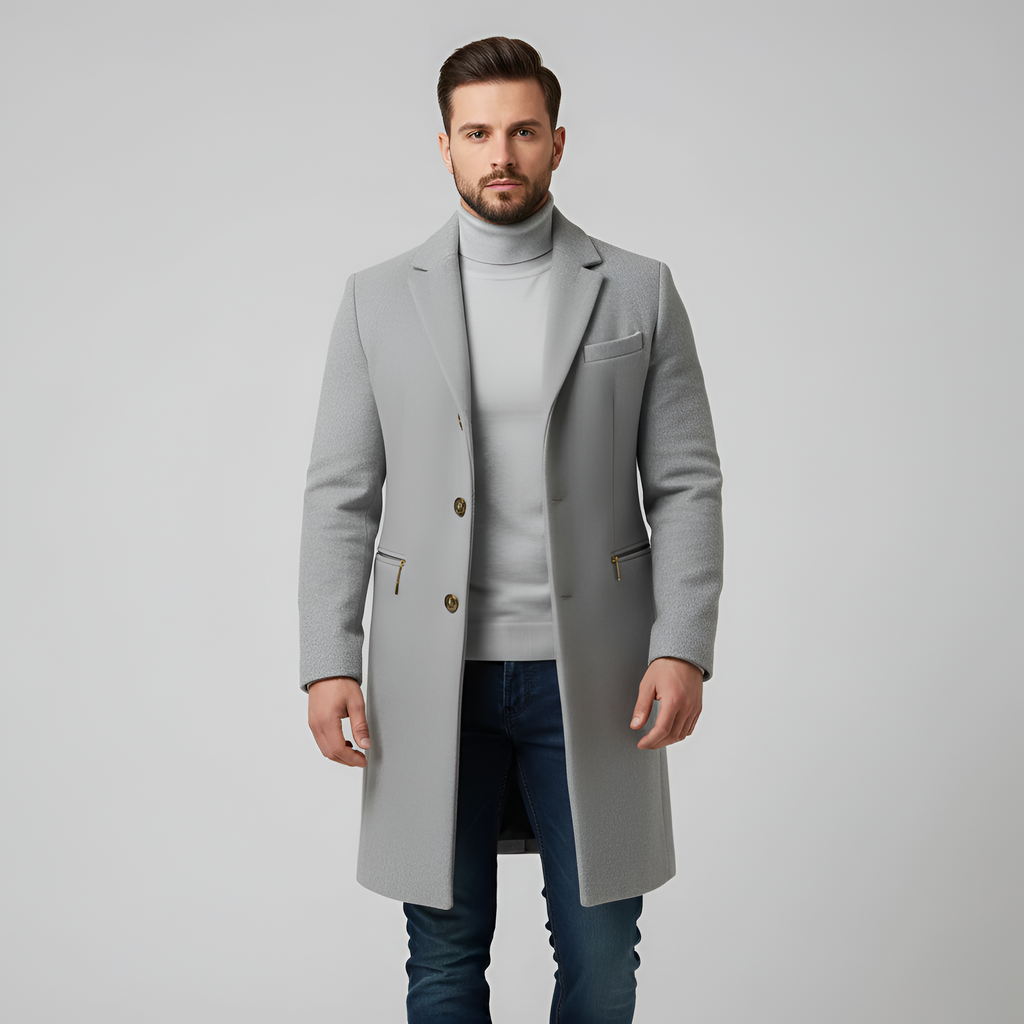Valerios Fashion abrigo clásico de hombre en lana con solapa y cierre de botones
