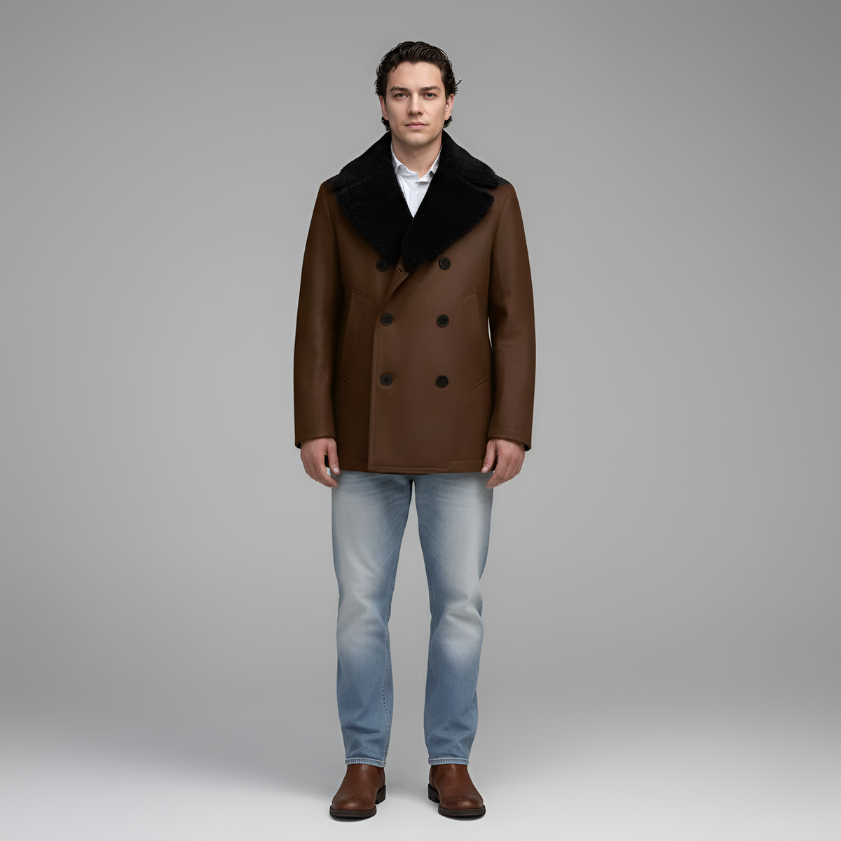 Valerios Fashion abrigo de hombre cruzado de lana con ajuste clásico