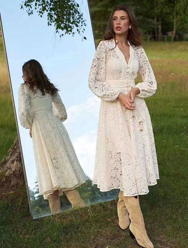 VESTIDO ANITA PATCHWORK CON CUELLO EN V