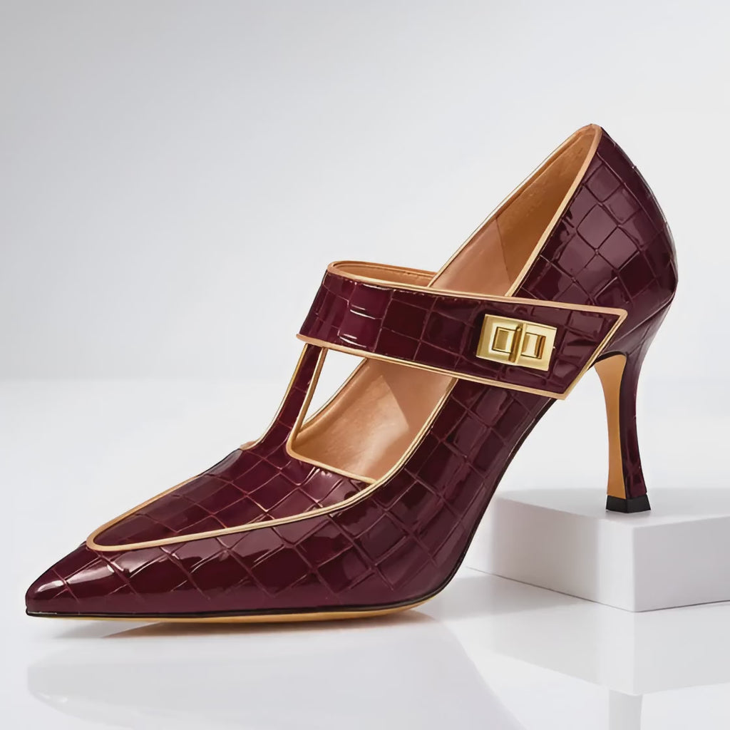 "Burgundy Croc" Stiletto Pumps